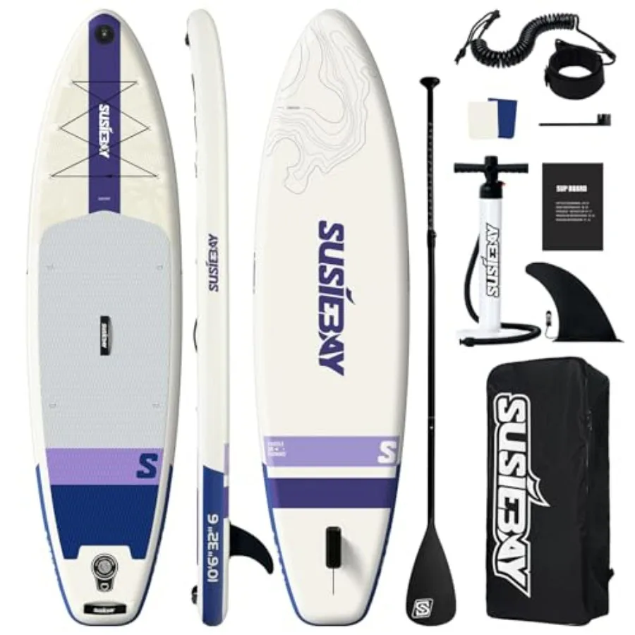 

Inflatable Stand Up Paddle Board for adults and youth, durable PVC material, blue color, anti-slip EVA deck and wide stance for