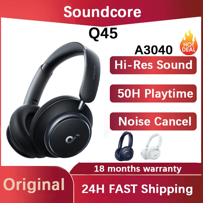 سماعات Soundcore Space Q45 الأصلية المانعة للضوضاء، طويلة جدًا 50 ساعة، التحكم في التطبيقات، صوت عالي الدقة، بلوتوث 5.3
