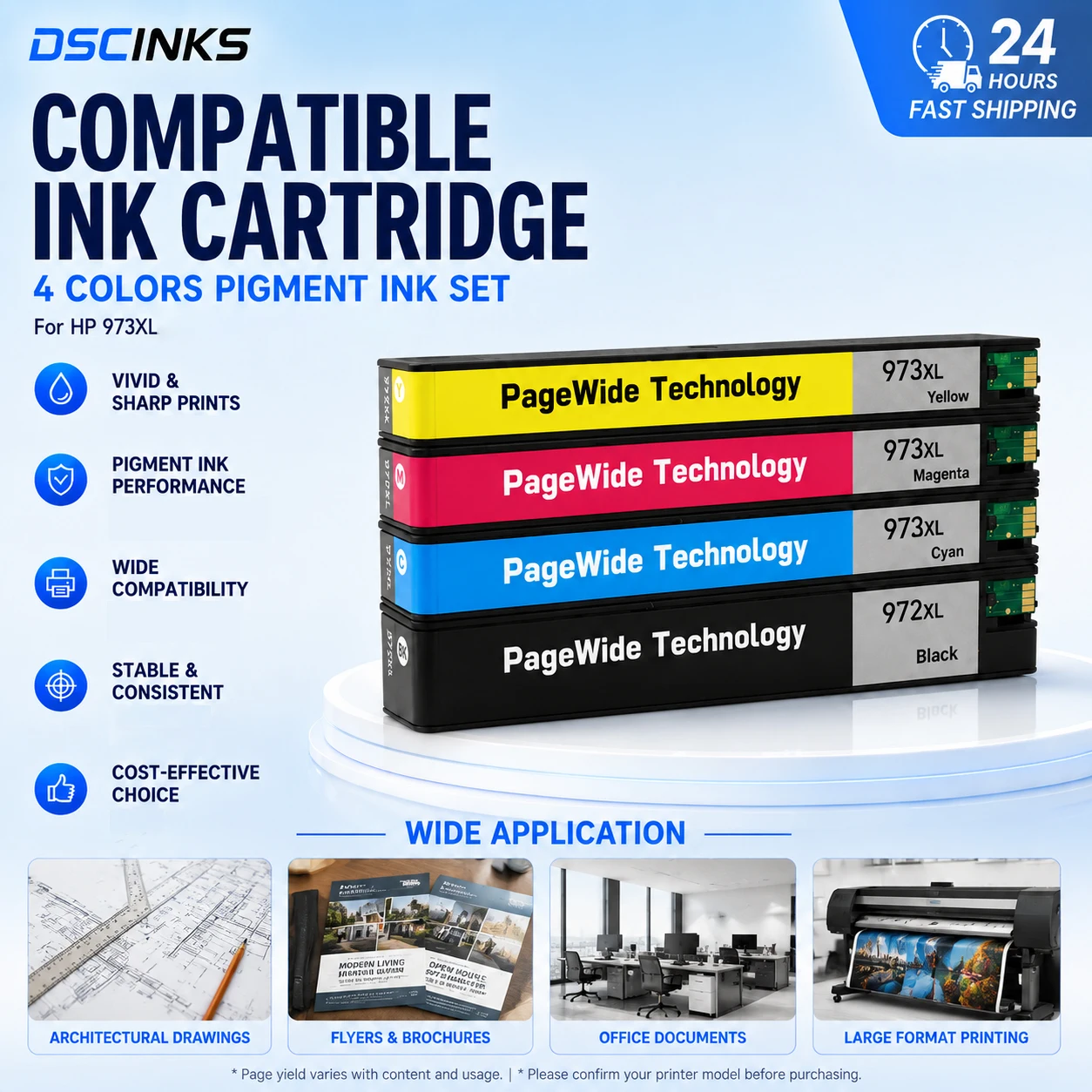 For Hp 973XL Cartridge With Full Pigment Ink Chip For Hp PageWide Pro 452dn 452dw 477dn 477dw 552dw 577dw 577z P55250dw 4Colors