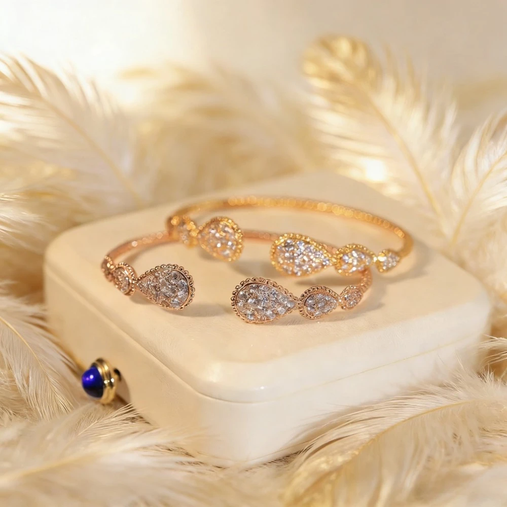 

Trendy 2026 French Bead Drop Full Diamond Open Bracelet for Women Elegant Charming Party Gift