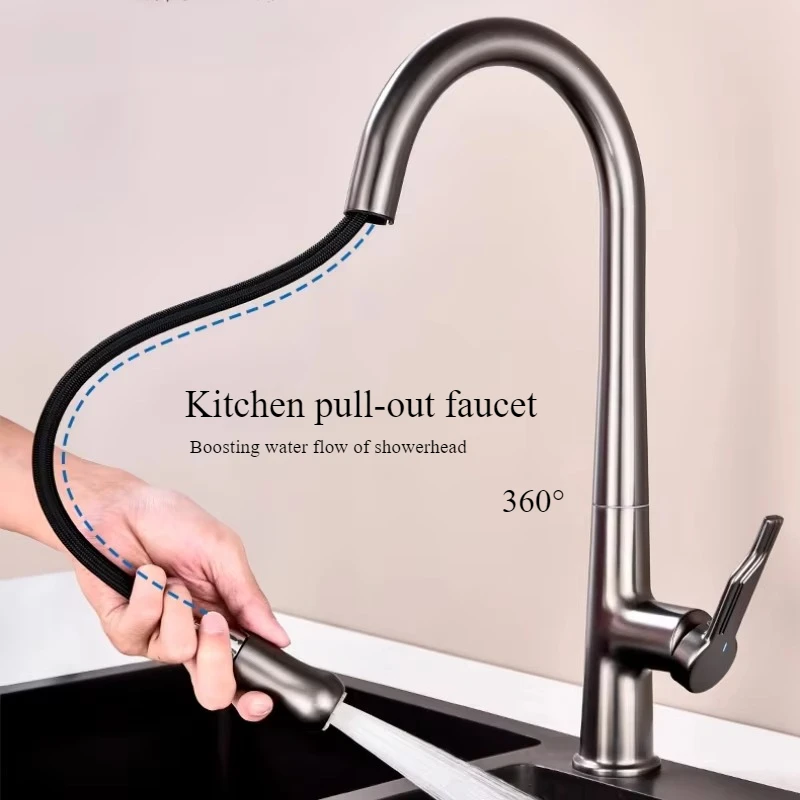 Kitchen pulling 360 ° rotating faucet 3 mode water flow anti-splash water, dishwasher hot and cold faucet