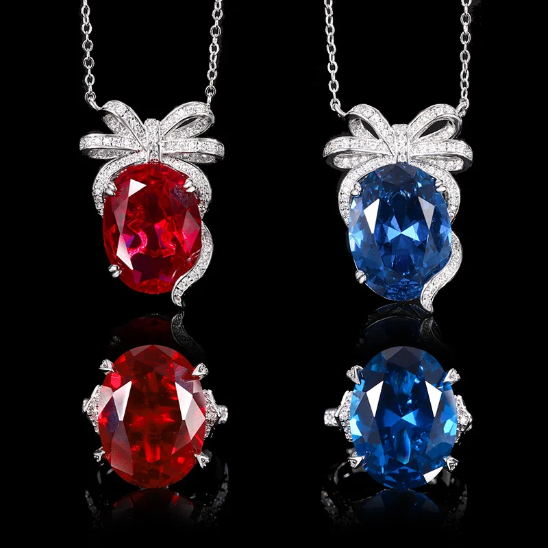 

Bestselling Jewelry Red Ruby Blue Spinel Bow Elegant Set15*20