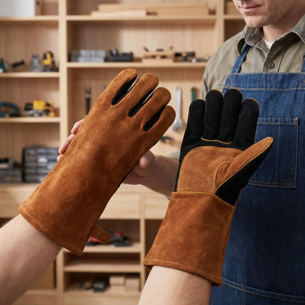 Heat-Resistant Electric Welding Gloves Anti-Splash Wear-Resistant Welding Gloves Thick Long-Term Protective Cowhide Gloves