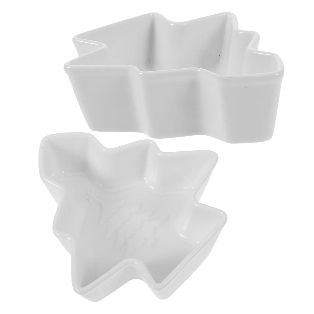 

2Pcs Reusable Snack Serving Platter Ceramic Christmas Tree Plate Compartmentalized Fruit Dessert Tray for Household Tea House