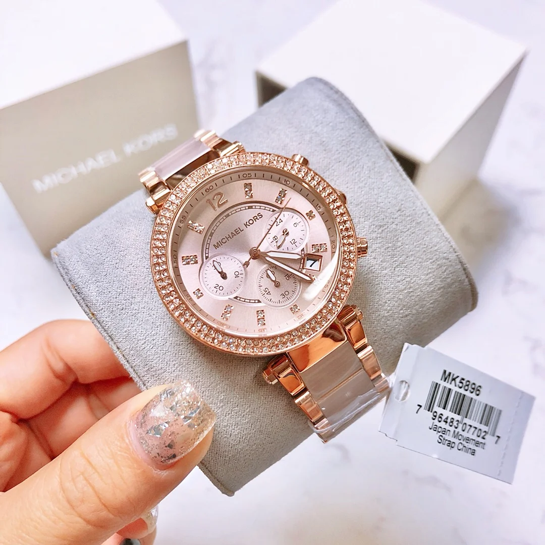 Michael Kors Parker MK5896 39mm Luxury Diamond Watch Women Fashion Baby's Breath Quartz Watch Stainless Steel Resin Wristwatch