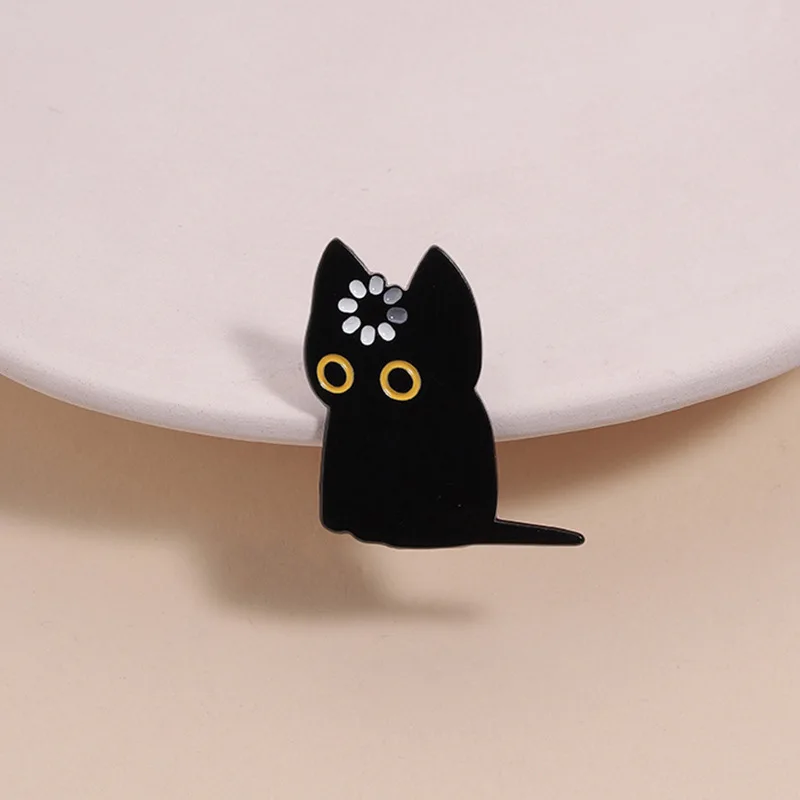 Cartoon Cute Black Cat Metal Accessory Badge Enamel Pin Cute downtime kitten brooch Clothing  Accessories Fashion Jewelry Gift