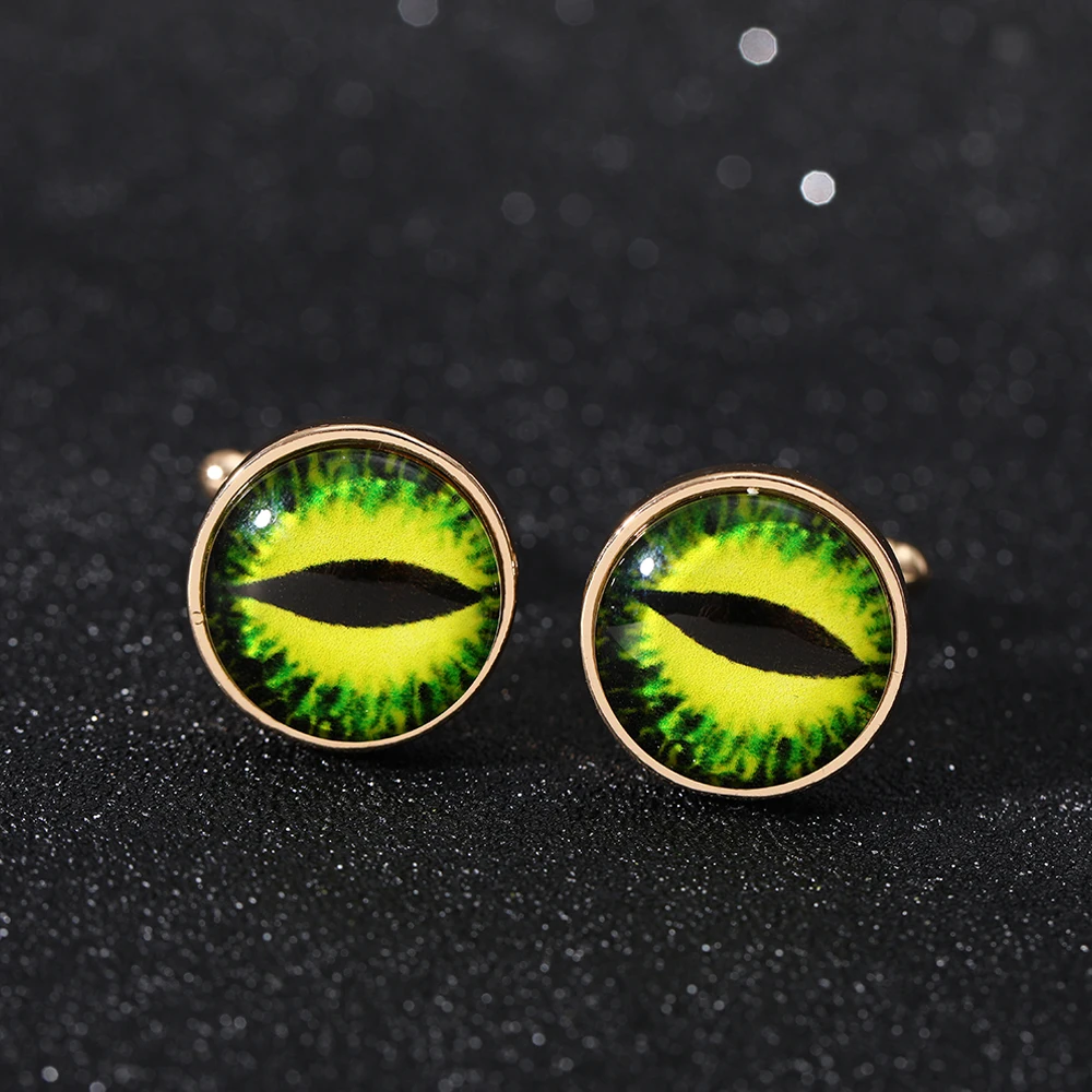 New Glass Cabochon Eye of Providence Cufflinks Yellow Blue Green Colors Mens Sleeve Button