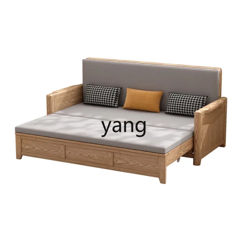 

LH Solid Wood Sofa Bed Folding Retractable Ash Multifunctional Push-pull Storage Double Bed Living Room
