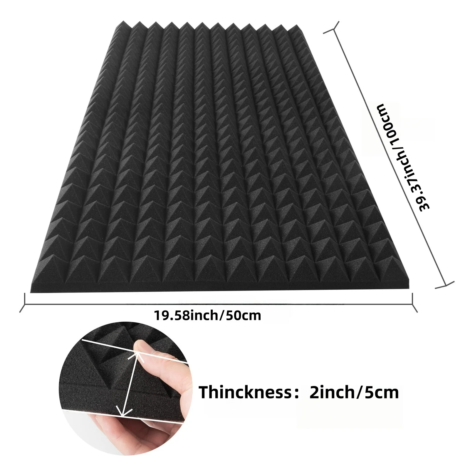 Pyramid Soundproof Foam100x50x5cm Black Self Adhesive High Density Sound Absorbing Panel 1pcs