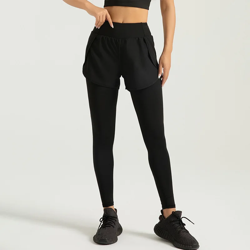 가짜 투피스 요가 팬츠 여성용 하이웨이스트 뱃살 보정 힙업 운동 레깅스 포켓 포함 신축성 있는 스포츠 카프리