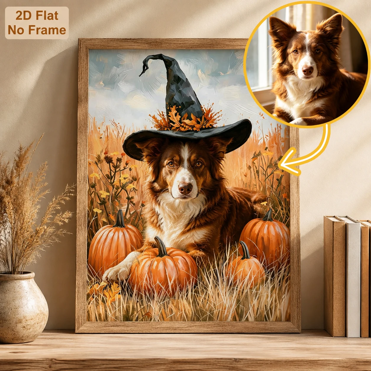 1/2/3PCS Custom Cartoon Pet Poster Autumn Halloween Dog Cat Portraits pumpkin Canvas printing Wall Art Dog Anniversary Gifts