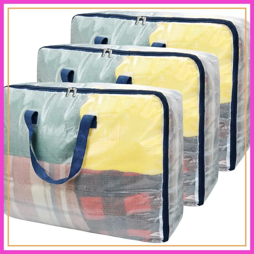 

75L Extra Large Clear Storage Bags with Zipper, 3 Pack - Closet & Underbed Organizer for Clothes, Bedding, Comforters, Toys, Pillows & Blankets