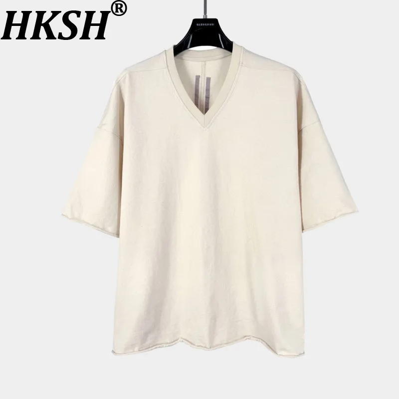 

HKSH Новая летняя мужская футболка с коротким рукавом, классическая нишевая модель в стиле Dark High Street, с V-образным вырезом, объемным кроем, шикарная, HK22188