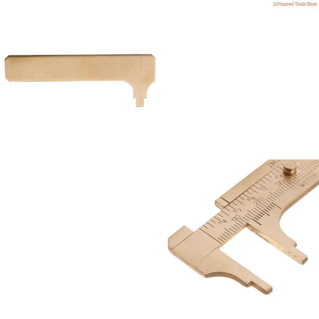Handy Sliding Gauge Brass Vernier Caliper Ruler Measuring Tool Single Scale Small Brass Pocket Ruler Portable Vernier W91B