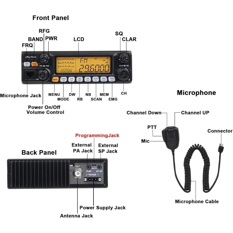 QWAnyTone AT-5555N II 10 Meter Radio for Truck,CTCSS/DCS Function,High Power Output 60W AM PEP,50W FM,SSB 60W(with CTCSS/DCS)