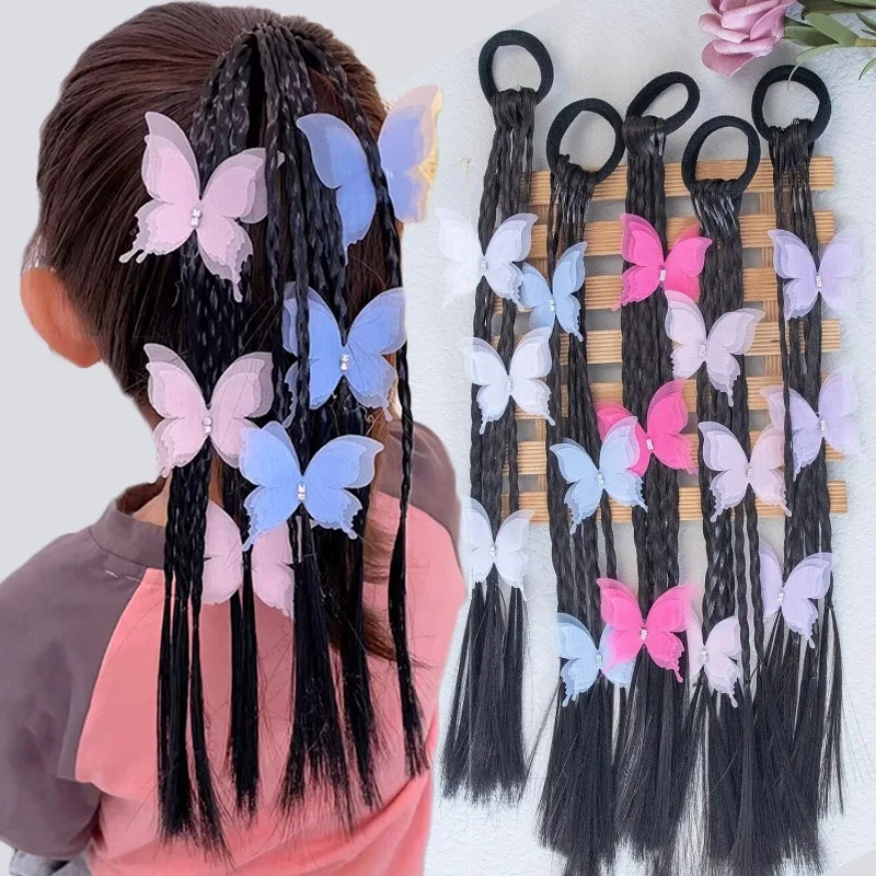 Y2k Colorful Butterfly Braided Hair Bands Children Boxing Sweet Cool Braids Ponytail Headwear Fashion Cute Girl Hair Accessoires