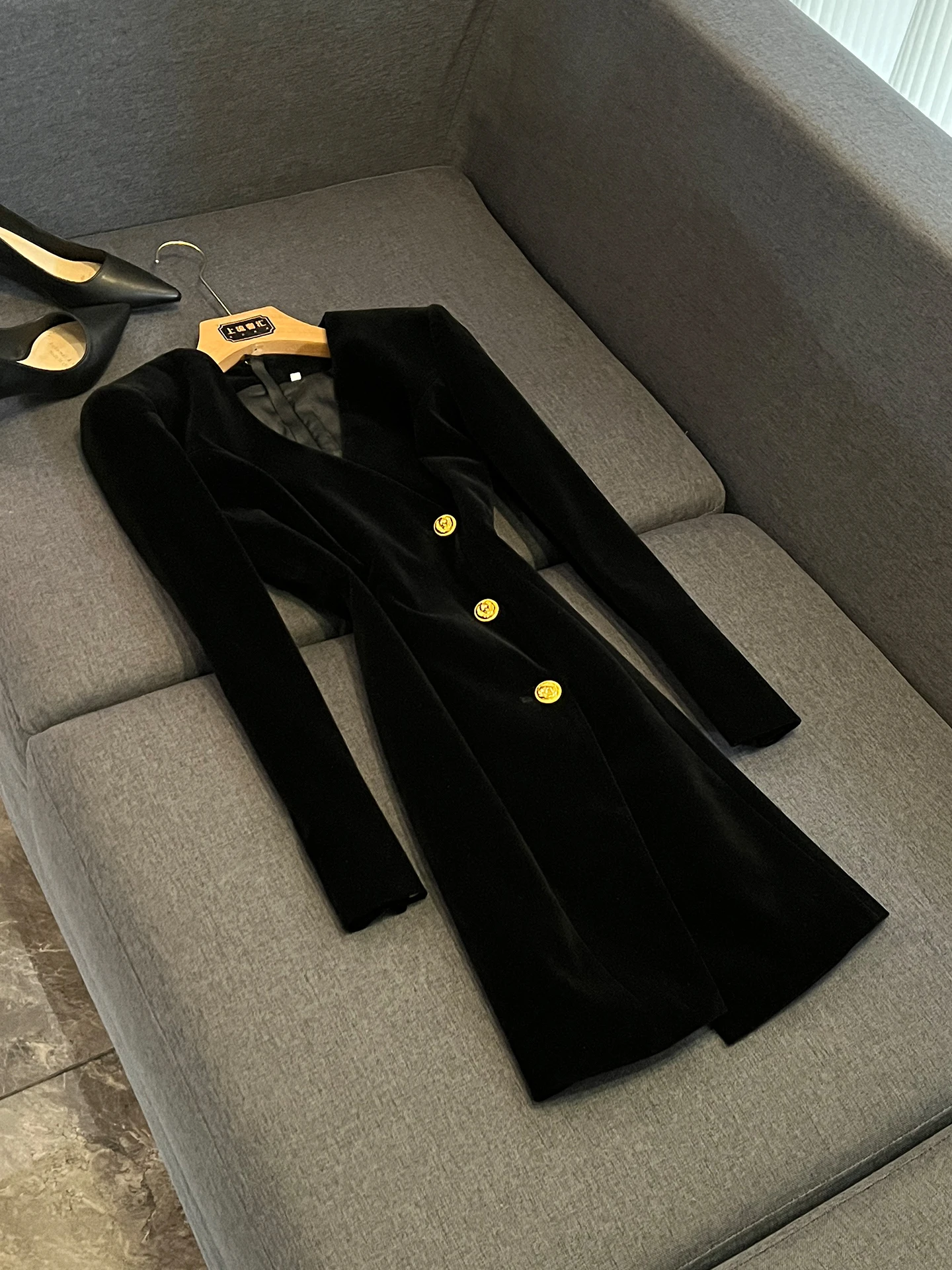 Ele velours tissu Long Sve v-ne coupe ajustée t-shirt bouton costume pour femme Dr Classy trajet Sle vêtements toutes saisons