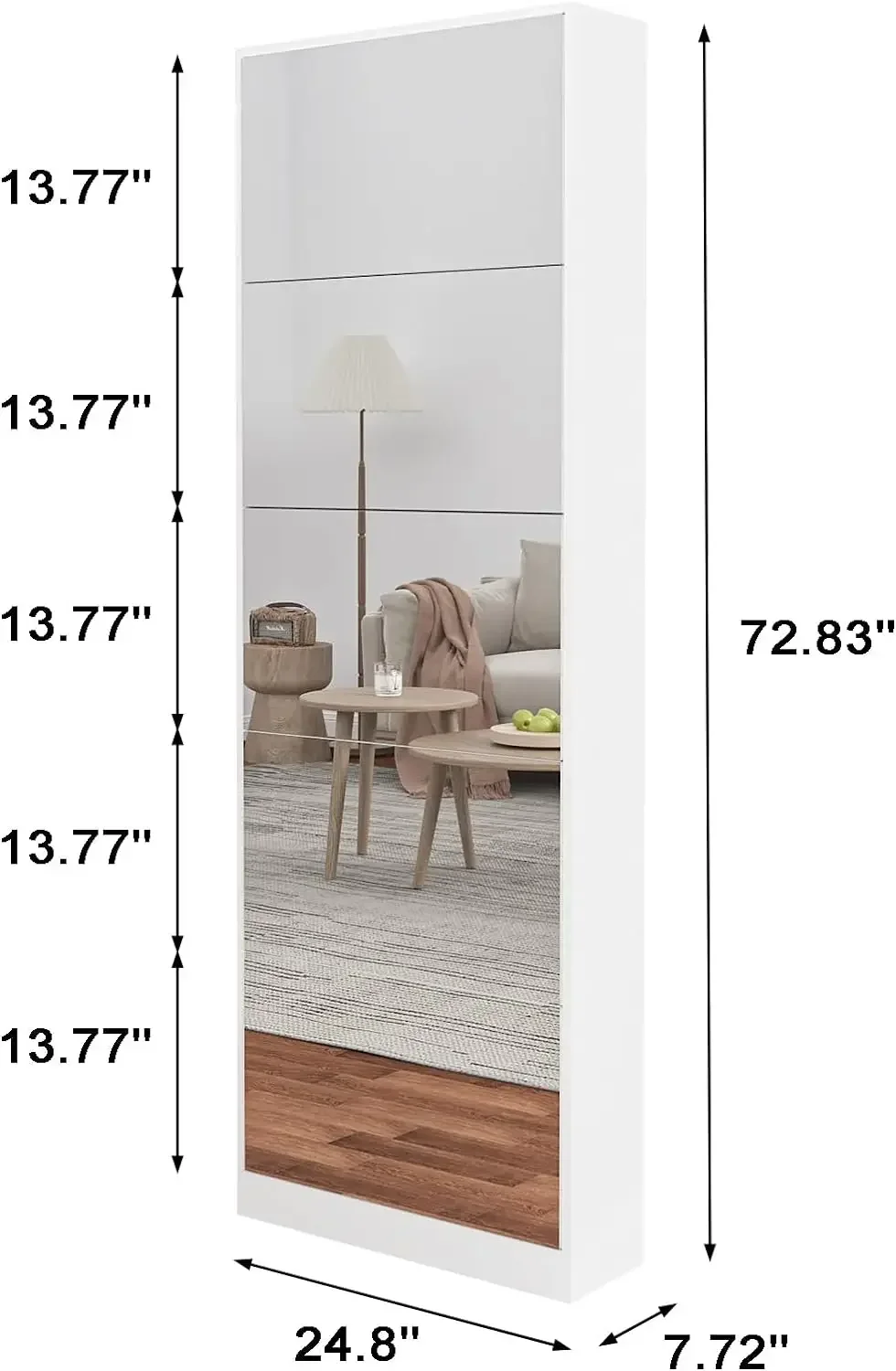 Shoe Cabinet with 5 Flip Drawers, Narrow Storage Cabinet for Entryway with Full Length Mirror Shoe Rack image 3