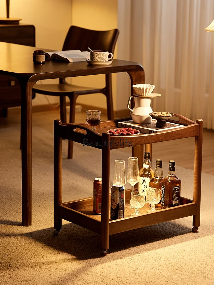 LS 04 حافة الجوز الأسود في أمريكا الشمالية قليلة مع عجلات عربة متنقلة من الخشب الصلب زاوية غرفة المعيشة المنزلية عدد قليل من