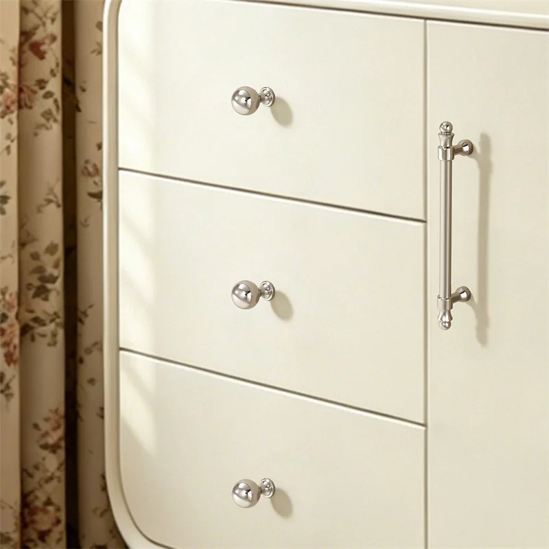 French Polished Nickel Cabinet Pulls Gloss Silver Drawer Knobs Single Hole Kitchen Furniture Handles for Wardrobe Cupboard Diy