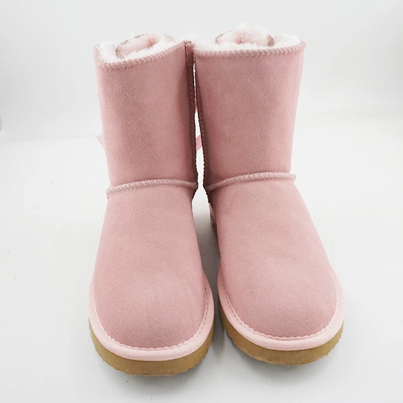 Cowhide Women Winter Boots Slip-On Solid Color Fashion Classic Cow Tie Thick Warm Genuine Leather Snow Boots For Woman Shoes