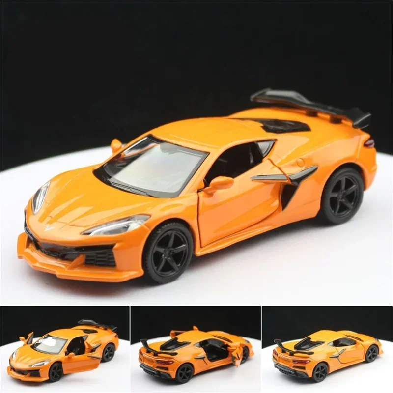 Corvette Z06 2023 Coche modelo de aleación escala 1:36, metal fundido a presión con motor de simulación, coche de carreras deportivo para regalo de coleccionista