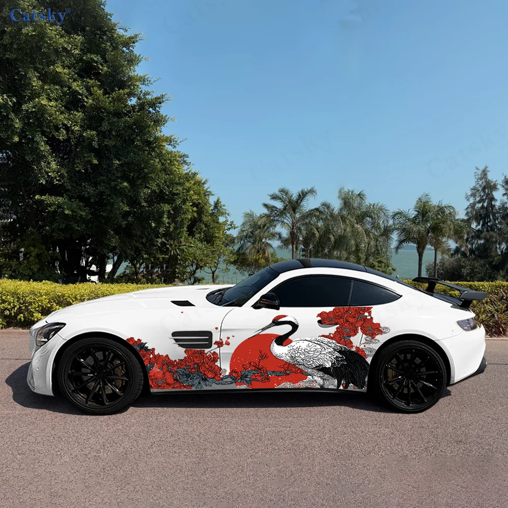 

Red Crowned Crane Peony Car Vinyl Wraps Decal Self-adhesive PVC Sticker Suitable for Trucks SUV Decoration Auto Accessories Gift