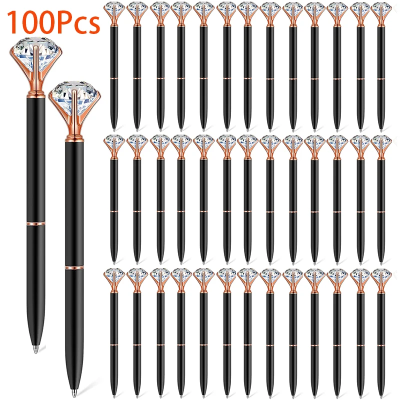 

100Pcs Large Diamond Metal Pens Ballpoint Pen Student Business Gift Pens Office Signature Pen