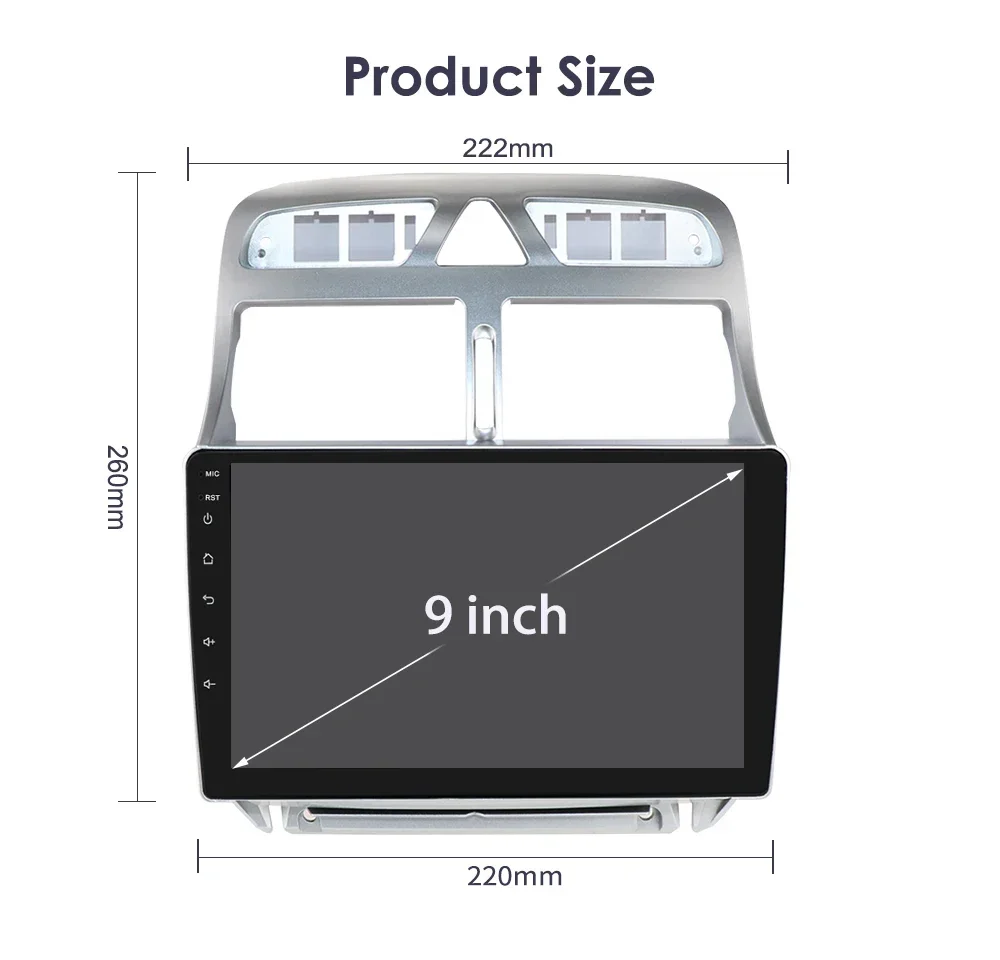 Hizpo-Radio Multimedia con GPS para coche, reproductor con Android, CarPlay, 2DIN, 9 pulgadas, RDS, DSP, 4G, BT, para Peugeot 307, 307CC, 307SW, 2002 - 2013 6