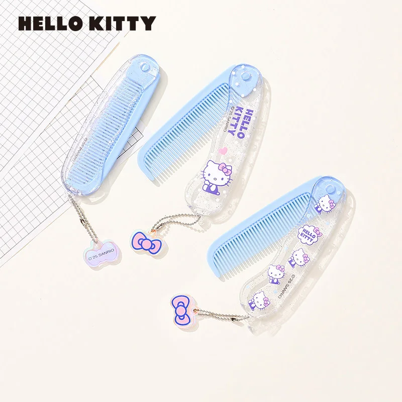 Genuine Sanrio Hello Kitty Portable Hair Comb Kt Cat Folding Pocket Hairbrush With Protective Case For Travel School Daily Use