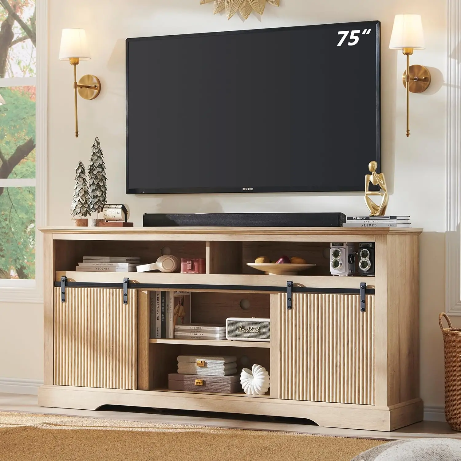 Fluted TV Stand for 75 Inch TVs, 32