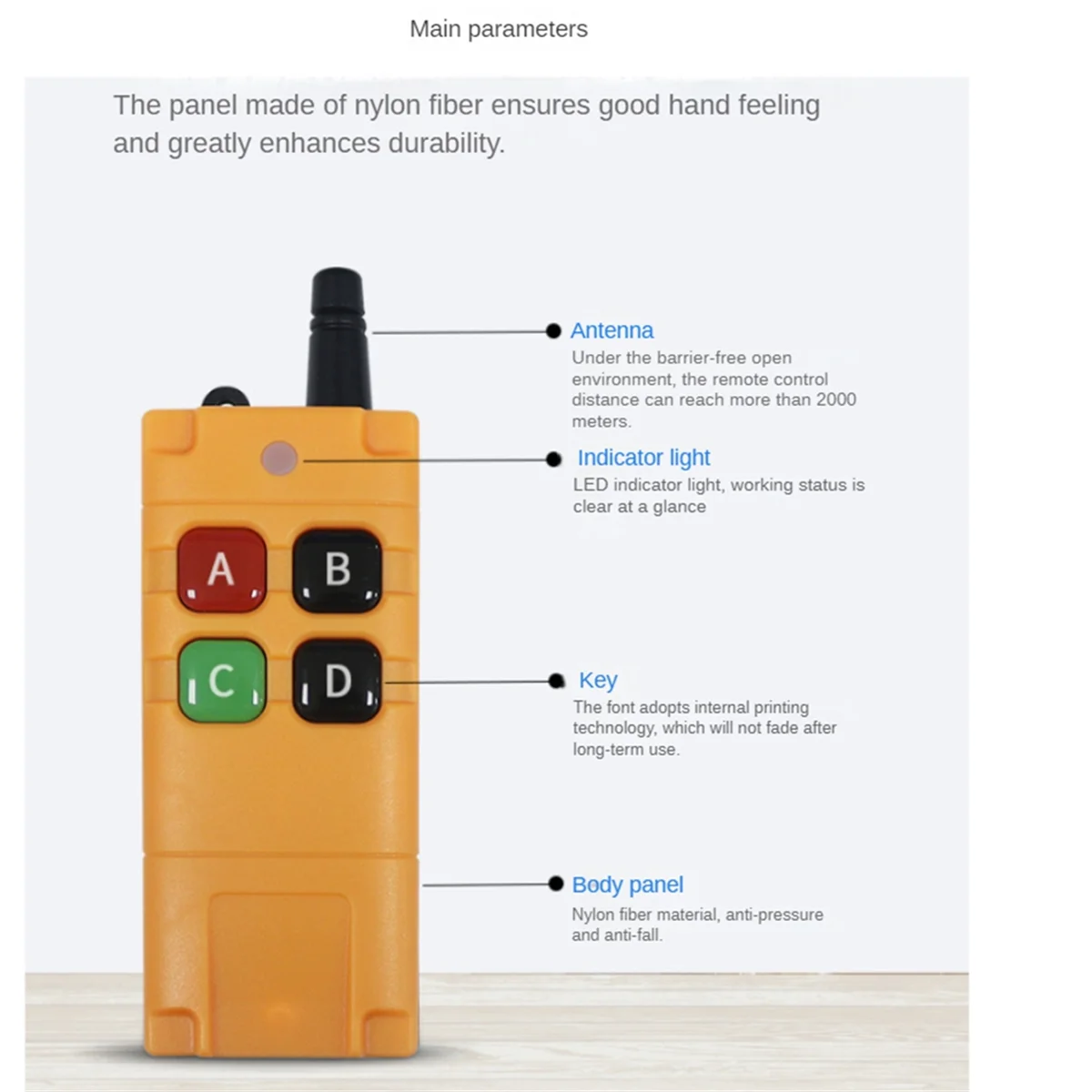 Abzv-alta potência impermeável e à prova de queda controle remoto sem fio industrial ev1527 chip pedir 2000m longo alcance 433mhz 6 botões