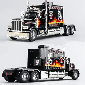 Automodello in lega 1:24 con semirimorchio per carichi pesanti in stile americano, con meccanismo di trazione posteriore, effetti sonori e luminosi, portiere apribili, regalo di Natale/compleanno per ragazzi e ragazze 10 best sales camion pressofusi - №5