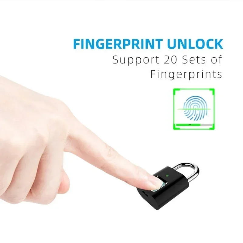 Imagem -03 - Usb Recarregável Fingerprint Cadeado Biométrico Metal Keyless Thumbprint Lock Fit para Bagagem Estante Mala Mochila Porta da Bicicleta