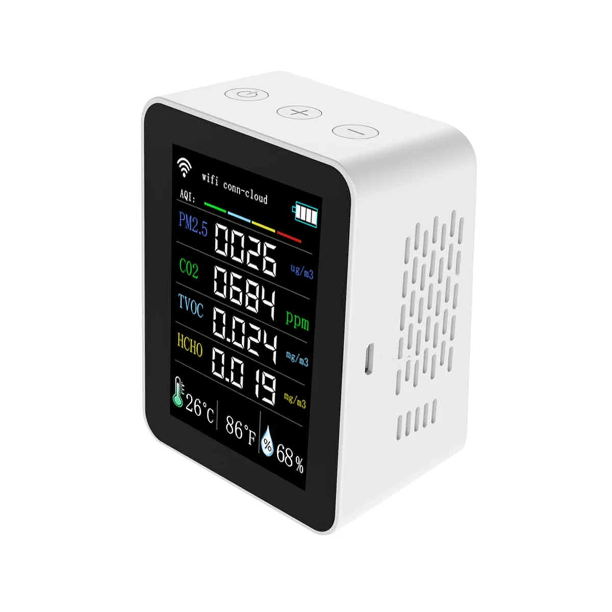 Tuya 7 in 1 WIFI Air Quality Detector CO2 Tester PM2.5 TVOC CO2 CH2O Formaldehyde Monitor TFT Display Air Tester,White