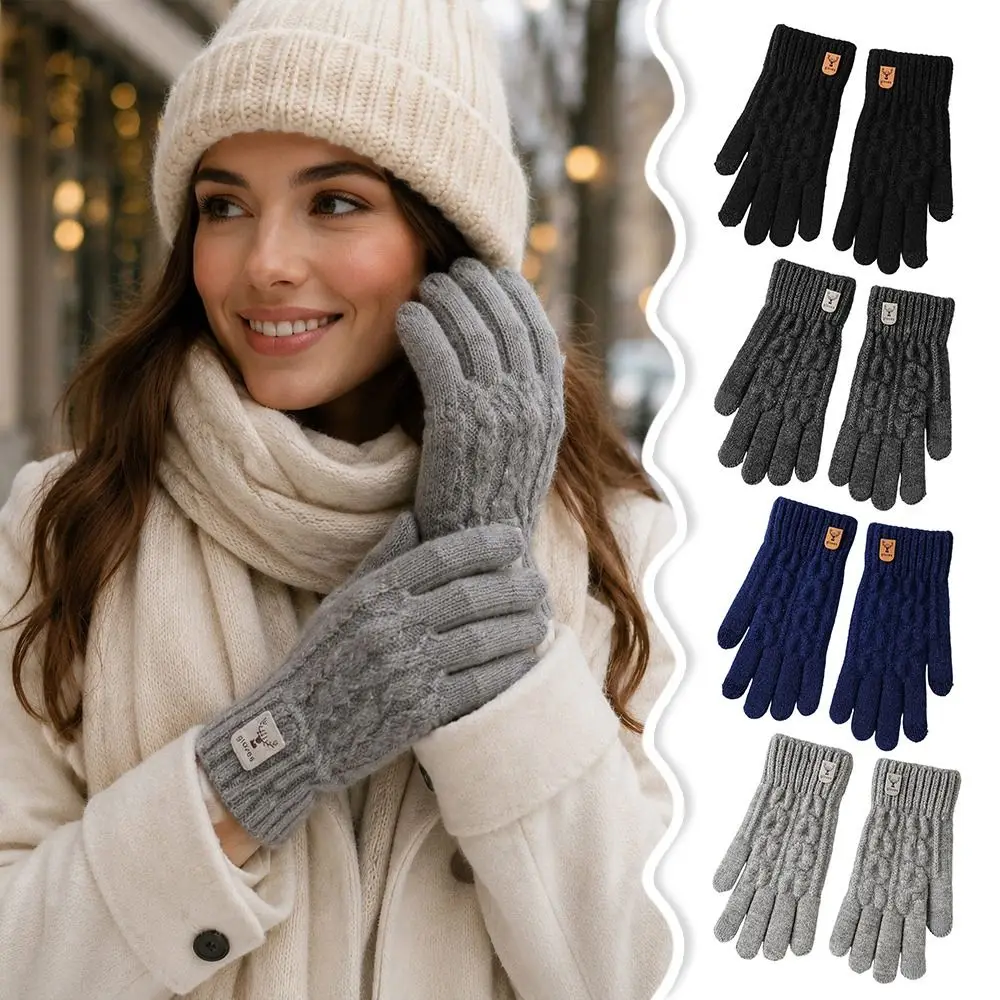 Fashion Warm Winter Knitted Gloves Thickened Windproof Touch Screen Gloves Elastic Fleece Wool Gloves for Men Women