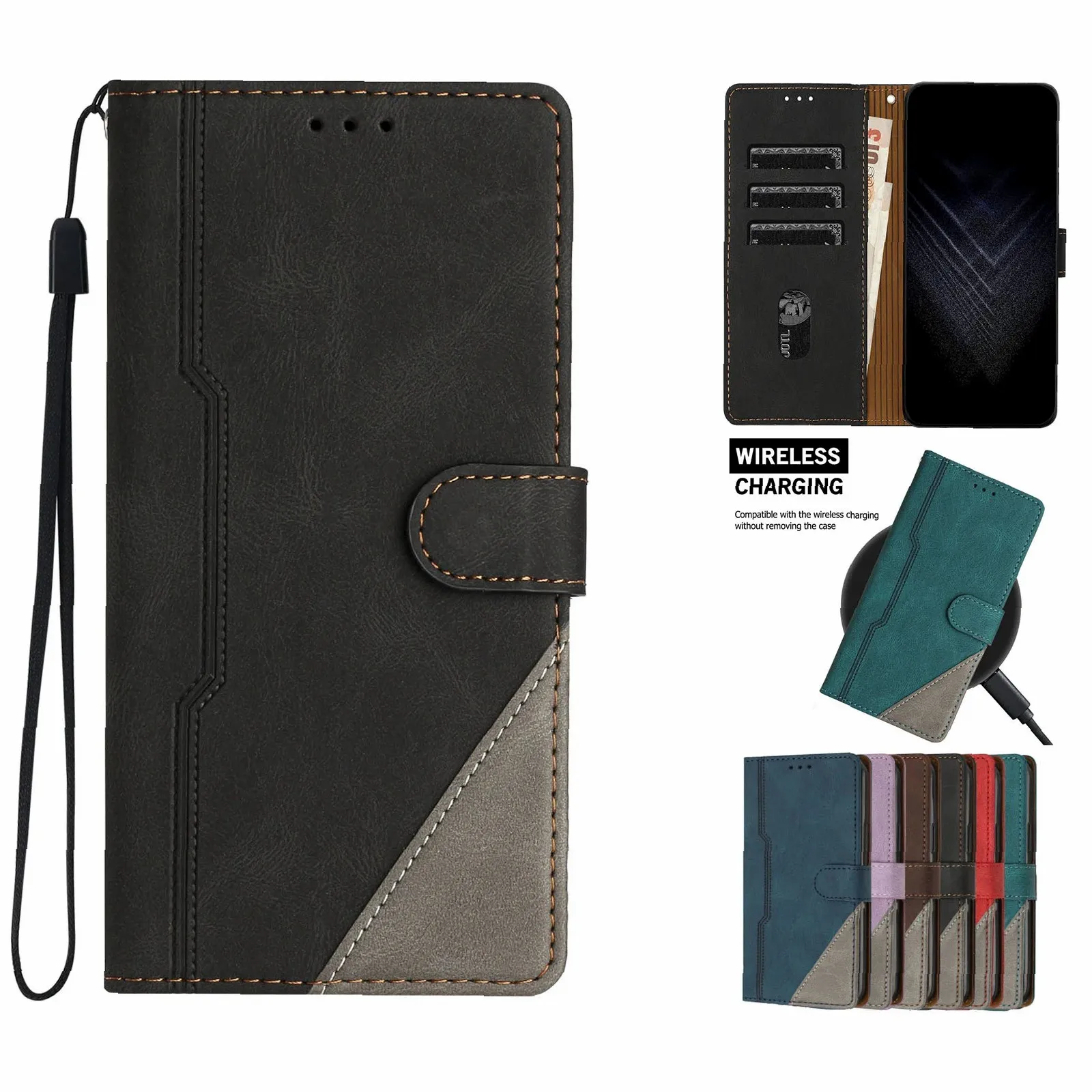 Funda de cuero inalámbrica con tapa para Motorola Moto G200 G60 G40 G30 G20 G10, 3 ranuras para tarjetas y funda tipo billetera con cuerda práctica