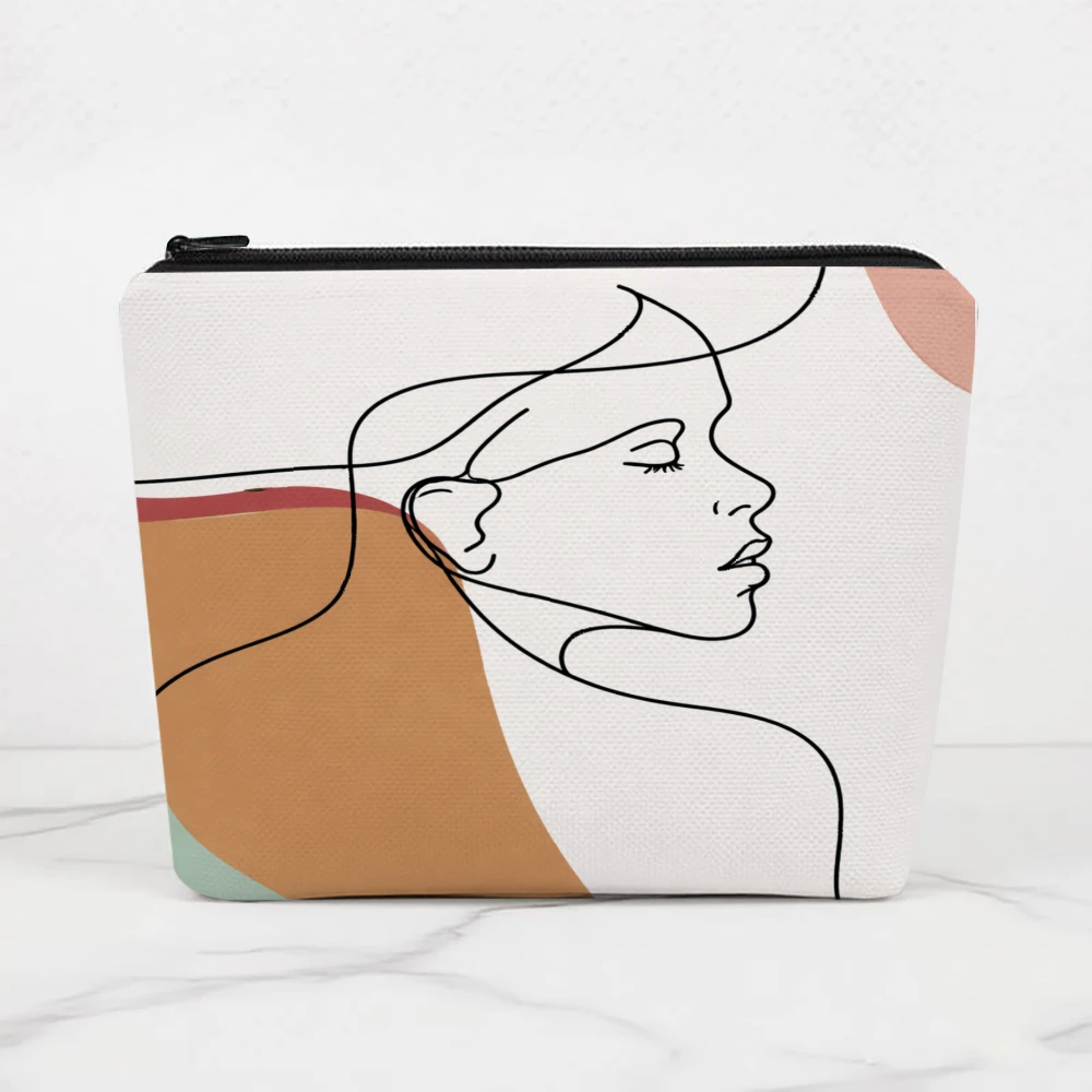 Abstract Line Art Woman Profile Makeup Bags for Girls Cosmetic Pouch Toiletry Bag Pencil Case Travel Storage