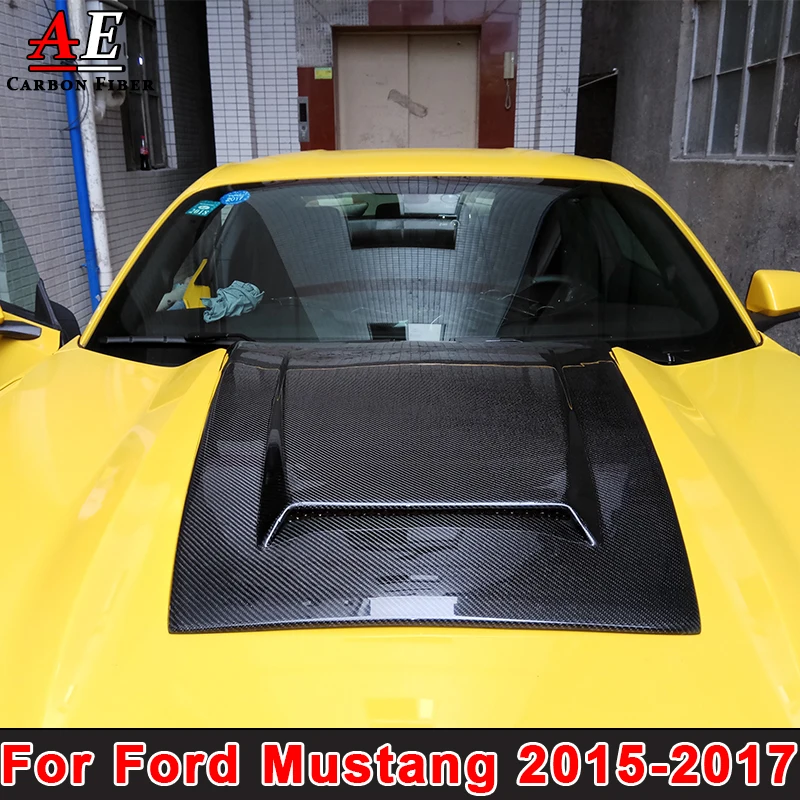 

For 2015-2017 Ford Mustang Carbon Fiber Front Engine Air Hood Intake Panel Trim Scoop Bonnet Vent Cover Auto Parts Body Kits