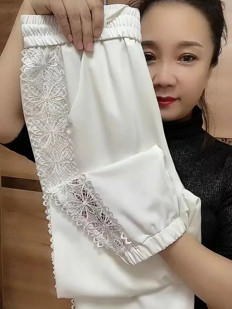 Women's Hollow Out Pants Leisure Ankle-Length Sports Pants Spring Summer New Ice Silk Quick-Drying Pants Streetwear Women 2025