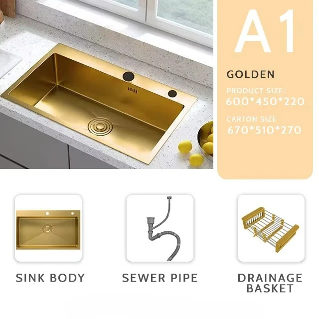 High Quality Brushed Stainless Steel Single Bowl Square Kitchen Sink Counter Installation Modern Design One Hole 2 Year Warranty