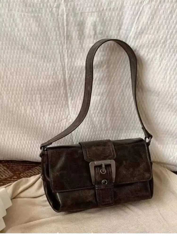 Bloom Vintage Brown Underarm Bag Women New Retro Handle Crocodile Pattern Casual Y2k Handbag Ladies Haruku Solid Bolsa 2024