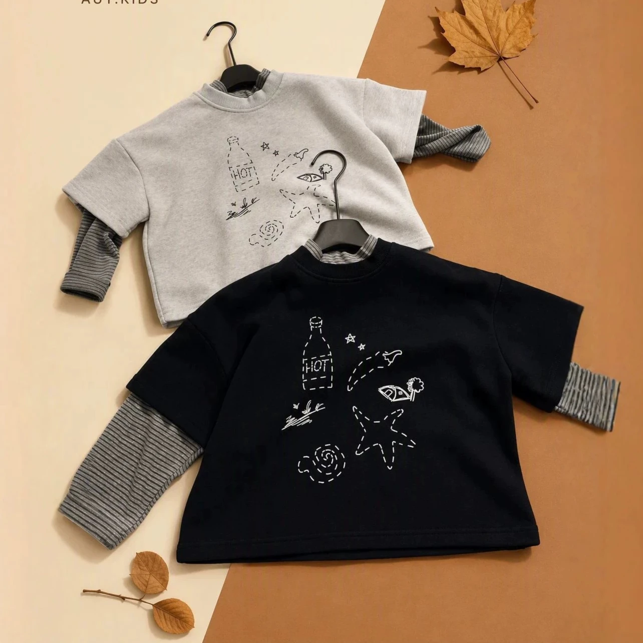 Boys' Hoodie 2026 Autumn/winter New Children's Clothing Korean Style Boys and Girls Cute Printed Stitching Striped Sleeve Hoodie