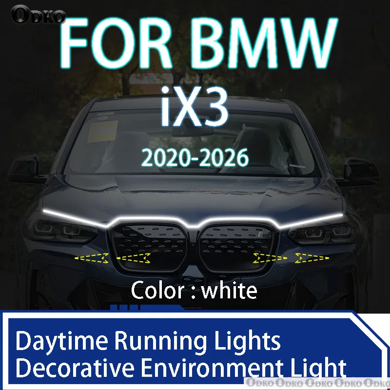 

Для BMW iX3 2020-2026 Новое обновление светодиодных дневных ходовых огней сканирования капота автомобиля DRL направляющая декоративная лампа окружающего света 12 В