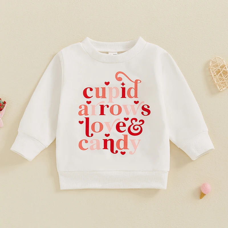 

2024-10-07 Lioraitiin Toddler Baby Girls Valentine’s Day Sweatshirts Long Sleeve Heart Letter Pattern Pullover Oversized Tops