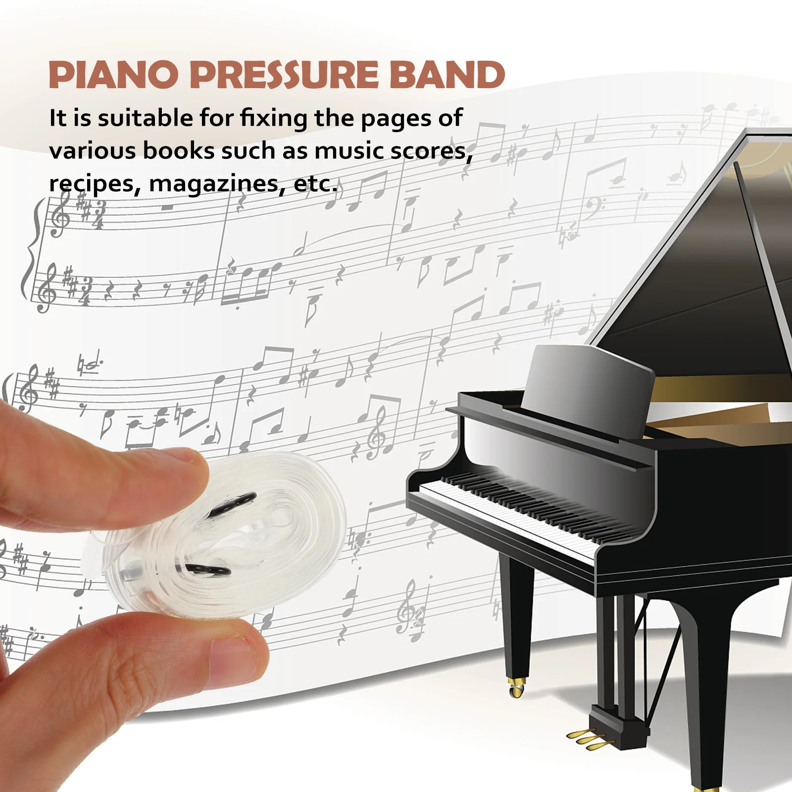 

3Pcs Piano Sheet Music Score Fixed Belts White Tpu Durable Transparent Clip for Page Fixing and Music Book Holder