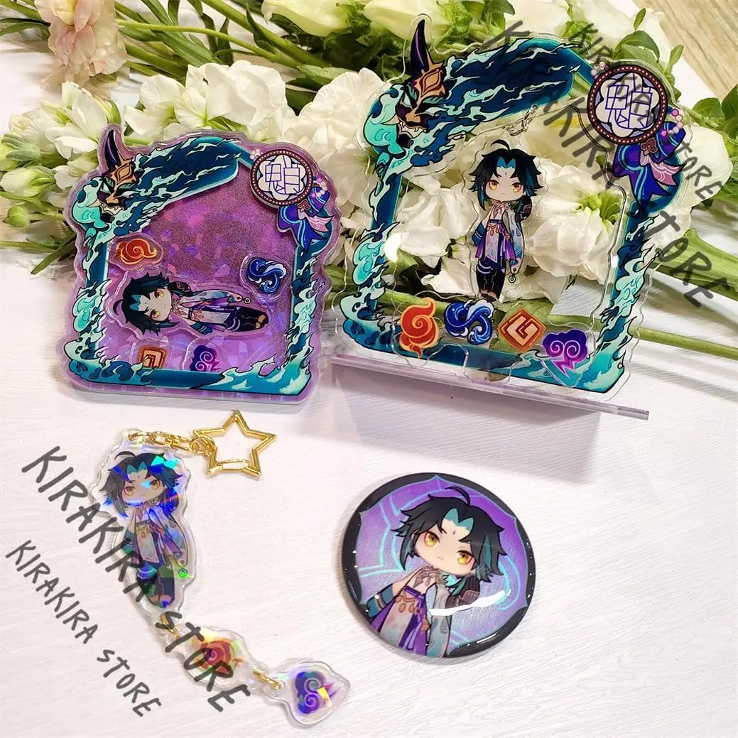 Genshin Impact Furina Tartaglia Neuvillette Badge Rocking Standing Sign Laser Sleutelhanger Acryl Stand Figuur Dubbele Flitser