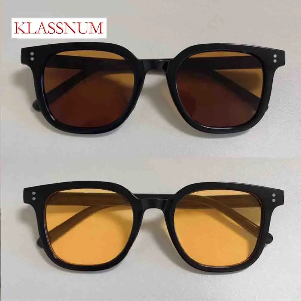 

KLASSNUM Vintage Oversized Square Sunglasses Women 2026 New Korean Fashion Yellow Lens Shades Brand Designer Sun Glasses Travel