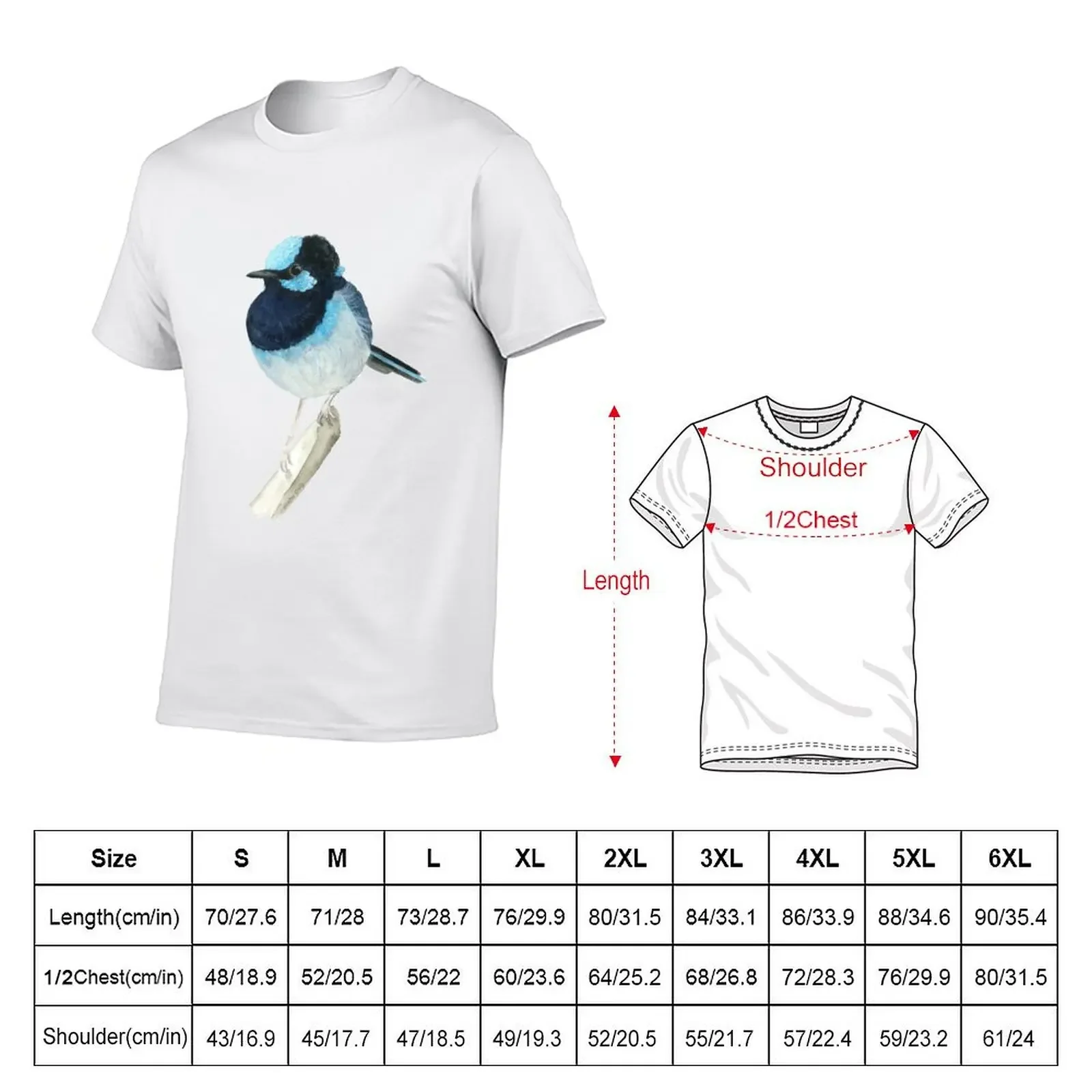 Superb Blue Fairy Wren, Australian Native Bird Watercolour T-Shirt shirts graphic tees boys whites heavy weight t shirts for men