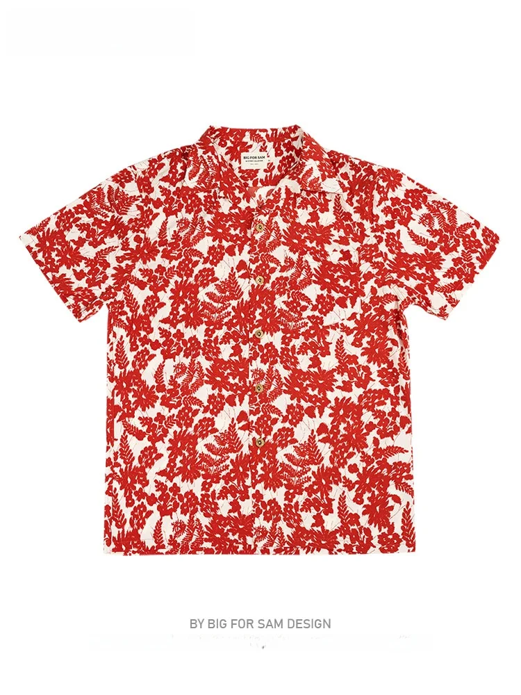 

Мужская летняя гавайская рубашка Bigforsam с цветочным принтом, свободного кроя, с кубинским воротником, пляжная одежда, модная, в американском ретро-стиле, из полиэстера.
